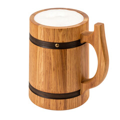 Wooden beer mug isolated on white and transparent background
