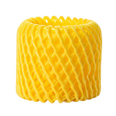 Yellow foam packaging mesh sleeve isolated on white background