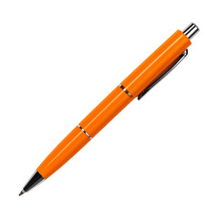 Top view of orange ballpoint pen isolated on white background