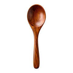 Top view of wooden brown spoon isolated on white background
