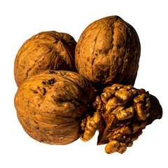 Walnuts on white and transparent background
