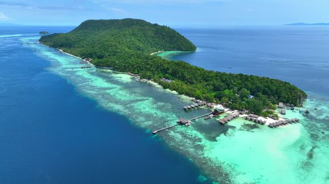 Aerial View of a Tropical Island Paradise at Raja Ampat Islands, Indonesian archipelago, West Papua, Indonesia	