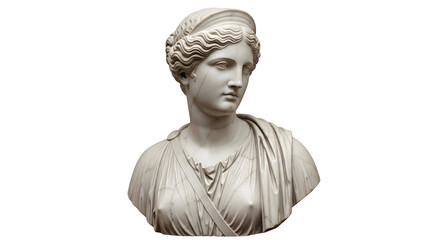 Obraz premium Marble Bust of Woman Isolated on White Background, Classical Sculpture, Ancient Greek Art