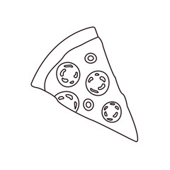 slice of pizza food snack delicious cheesy cheese salami crust fast food emoji symbol sign icon vector illustration isolated flat