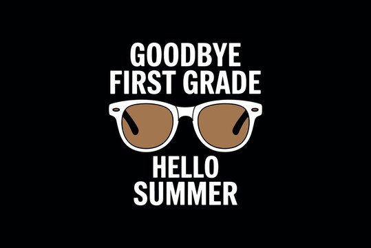 Stylish sunglasses graphic with playful text celebrating summer and school milestones on bold black background