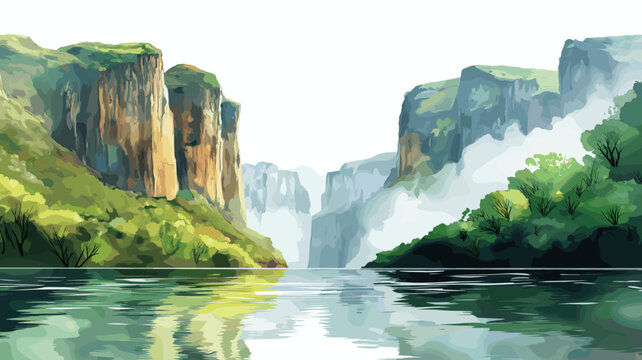 Sumidero Canyon National Park. Sumidero Canyon National Park hand drawn watercolor illustration