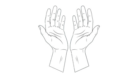 Fototapeta premium Simple line drawing of two hands raised in the air.