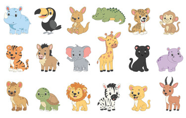 Obraz premium Savanna wild animals set cartoon vector collection