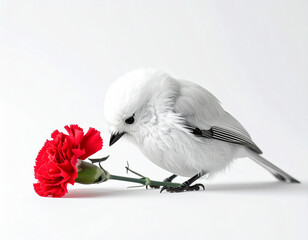 Shimaenaga smelling a red carnation
赤いカーネーションの香りを嗅ぐシマエナガ