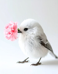 Front view of a cute shimaenaga with a pink carnation
ピンクのカーネーションとシマエナガの正面