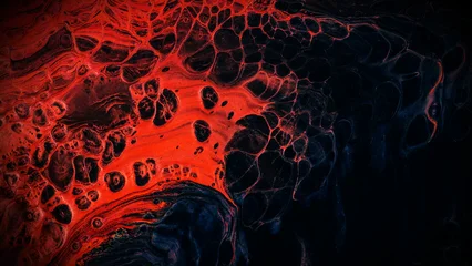 Fototapete Fraktale Wellen A warm abstract fractal background features red and orange energy textures with burning fire flames and black smoke design to create an intense inferno blaze    © Hameed-Ahmed