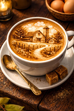 cup of coffee with farm art