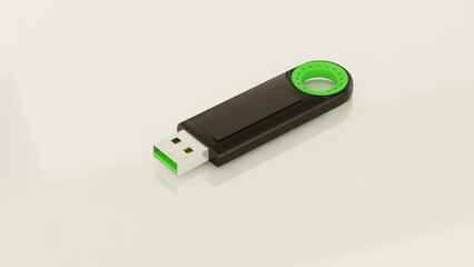 3D digital illustration of a portable USB flash drive with metallic cap isolated on white background.