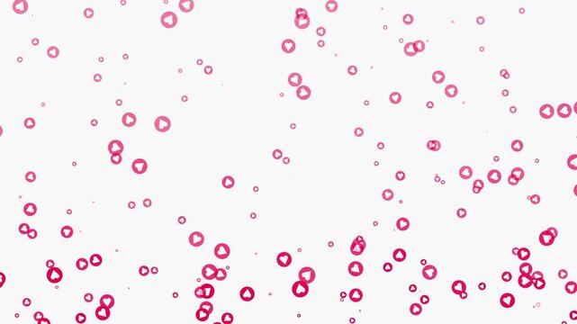 Red heart flying animation on white background. Social media emoji participles- Animated love hearts flying upward. Romantic and passionate valentine's day atmosphere. Social media live streaming.