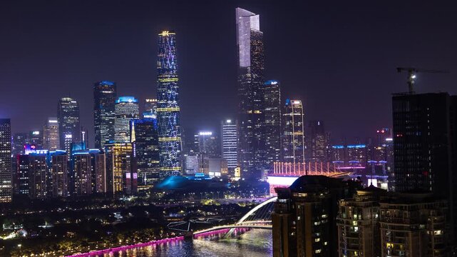 guangzhou skyline timelpase at night