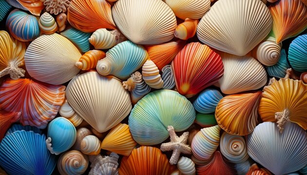 assorted seashells background generative ai