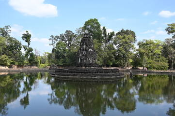One of the many unique Khmer buddhist temples in the Angkor area of Siem Reap, Cambodia - a tranquil setting and beautiful structure - Neak Poan Temple