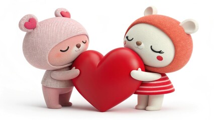 Cute cartoon bears sharing a heart