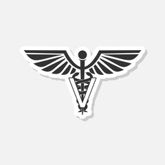 Veterinary caduceus symbol icon sticker isolated on gray background