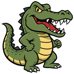 Obraz premium Aggressive Standing Crocodile Mascot Vector Illustration Featuring a Fierce Green Alligator with Sharp Teeth and Spiky Back Scales for Sports Team Logo or Wild Animal Branding