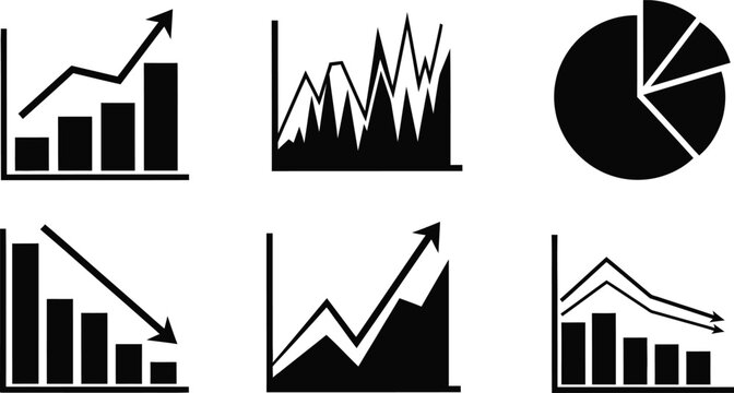 Silhouette vector graphics of business charts and charts