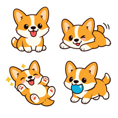 Obraz premium Cute corgi cartoon puppy playful happy corgi dog kawaii pet character smiling expression fun
