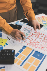 team of UI UX web designer are working together to develop mobile responsive websites with UI UX front end designer previews, UI UX web development ideas, front end designer. application development © Natchanida