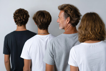 Obraz premium A diverse group of young adults standing casually, symbolizing connection and unity while showcasing different styles and expressions, inviting viewers to ponder community and collaboration.