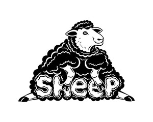 Icon of a cute sheep sitting on a white background.