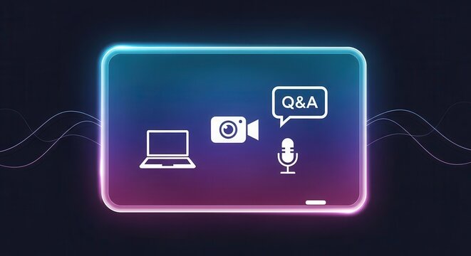 Engaging virtual event setup with digital conference tools: laptop, video, audio, and live Q&A