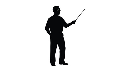 a man presenting with a pointer stick a clear silhouette against a white background