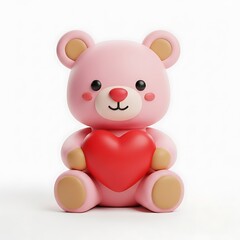 Obraz premium 3D icon of a cute pink teddy bear holding a red heart 3D valentie's