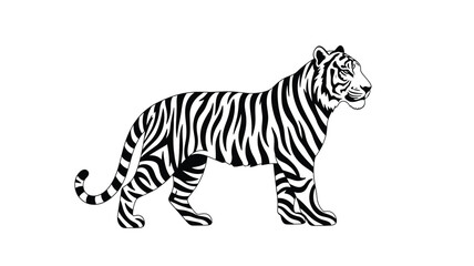 Fototapeta premium a striking black and white tiger illustration dynamically posed silhouette