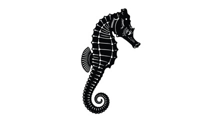 a detailed black seahorse illustration against a stark white background silhouette © MDTAHIDURRAHMAN