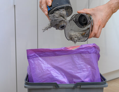 empty the plastic dust container from the vacuum cleaner after cleaning
