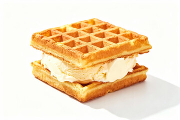 Waffle Ice Cream Sandwich on White Background
