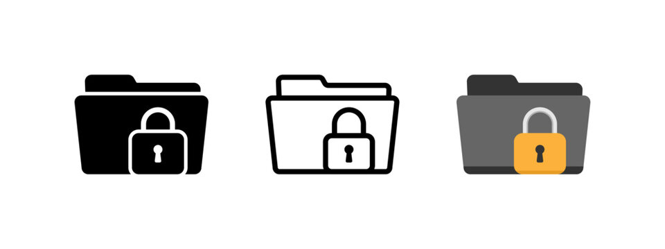 Locked folder or hidden folder icon, privacy, sensitive content, file encryption, secure data storage symbol, digital, flat vector outline flat and colored