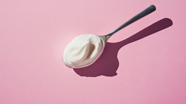 yogurt in a spoon, minimalist style, modern food photography, clean background, natural light, close-up, creamy texture, simple and elegant