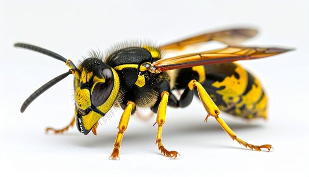 Close-up of a Yellow Jacket Wasp on a White Background.