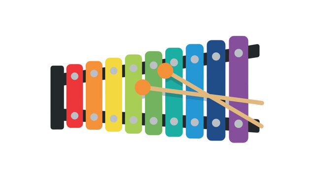 Colorful rainbow xylophone with sticks on white background