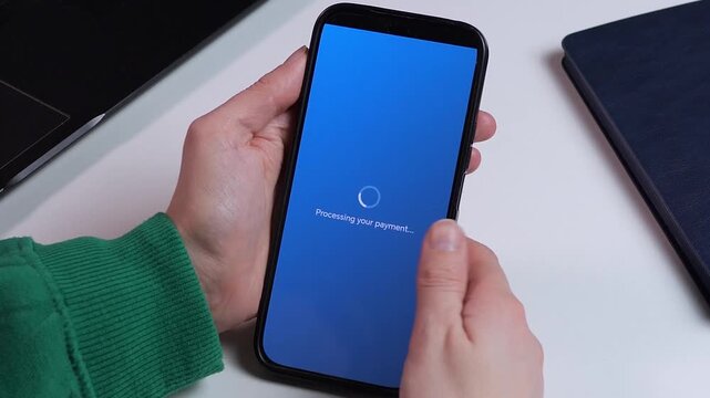 Purchasing a budget flight ticket via smartphone. High-quality UI showing transaction flow, loading screen, and booking confirmation. Great for travel planning, finance technology, and modern digital