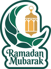 ramadan mubarak greeting card with crescent moon and lantern design