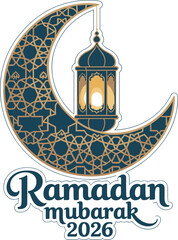Ramadan mubarak 2026 vector, traditional islam crescent moon and lantern design