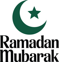 Ramadan mubarak greeting with green crescent moon and star icon