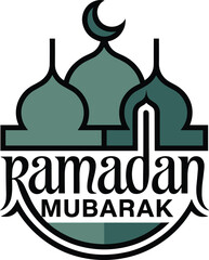 Ramadan mubarak greeting with mosque domes and crescent moon, Islamic art illustration