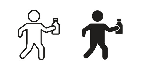 Drunk human icon set. Black icon on white background