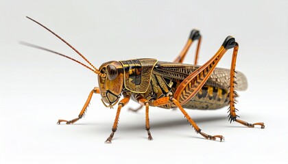 Detailed close-up of a grasshopper showcasing its intricate features and coloration.
