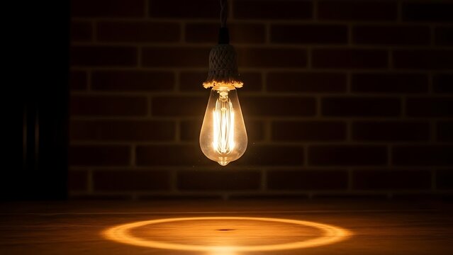 Hanging Light Bulb on Dark Brick Wall Lighting