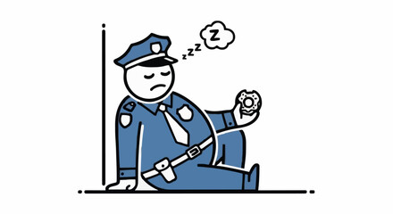 Tired Police Officer Sleeping with Donut.