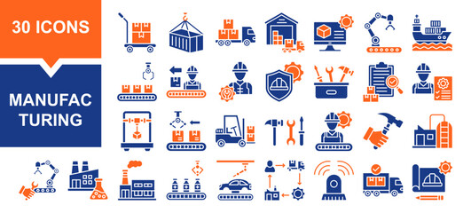 Obraz premium Vector set of manufacturing fill collection. Containing manufacturing, factory, industry, box